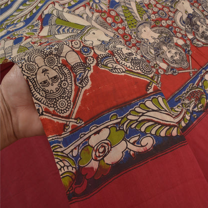 Sanskriti Vintage Red Heavy Sarees 100% Pure Cotton Pattachitra Sari Sustainable Fabric