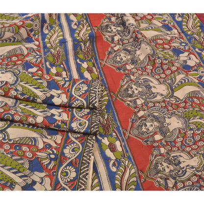 Sanskriti Vintage Red Heavy Sarees 100% Pure Cotton Pattachitra Sari Sustainable Fabric