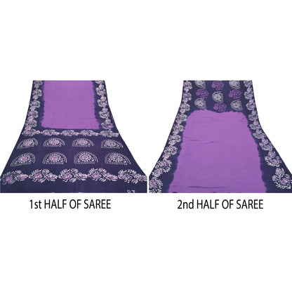 Sanskriti Vintage Heavy Blue Sarees Pure Cotton Batik Work Indian Sari Sustainable Fabric