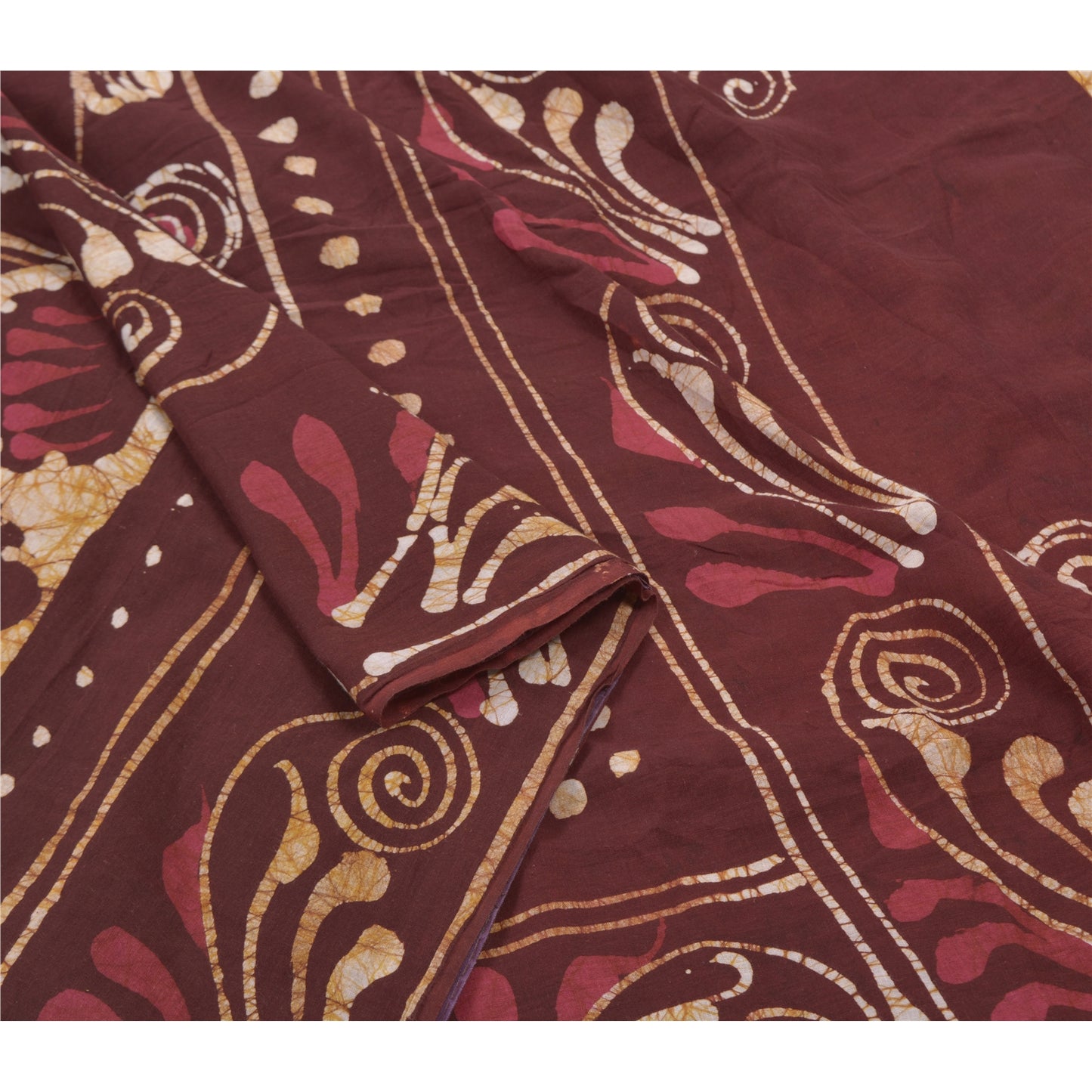 Sanskriti Vintage Heavy Brown Sarees Pure Cotton Batik Work Indian Sari Sustainable Fabric