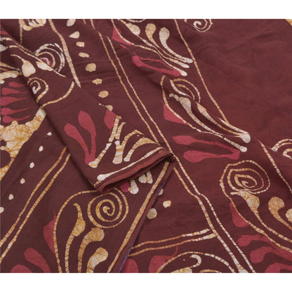 Sanskriti Vintage Heavy Brown Sarees Pure Cotton Batik Work Indian Sari Sustainable Fabric
