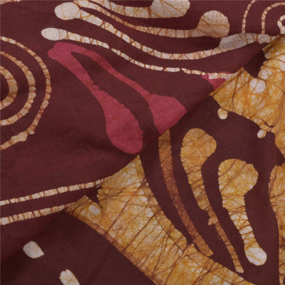 Sanskriti Vintage Heavy Brown Sarees Pure Cotton Batik Work Indian Sari Sustainable Fabric