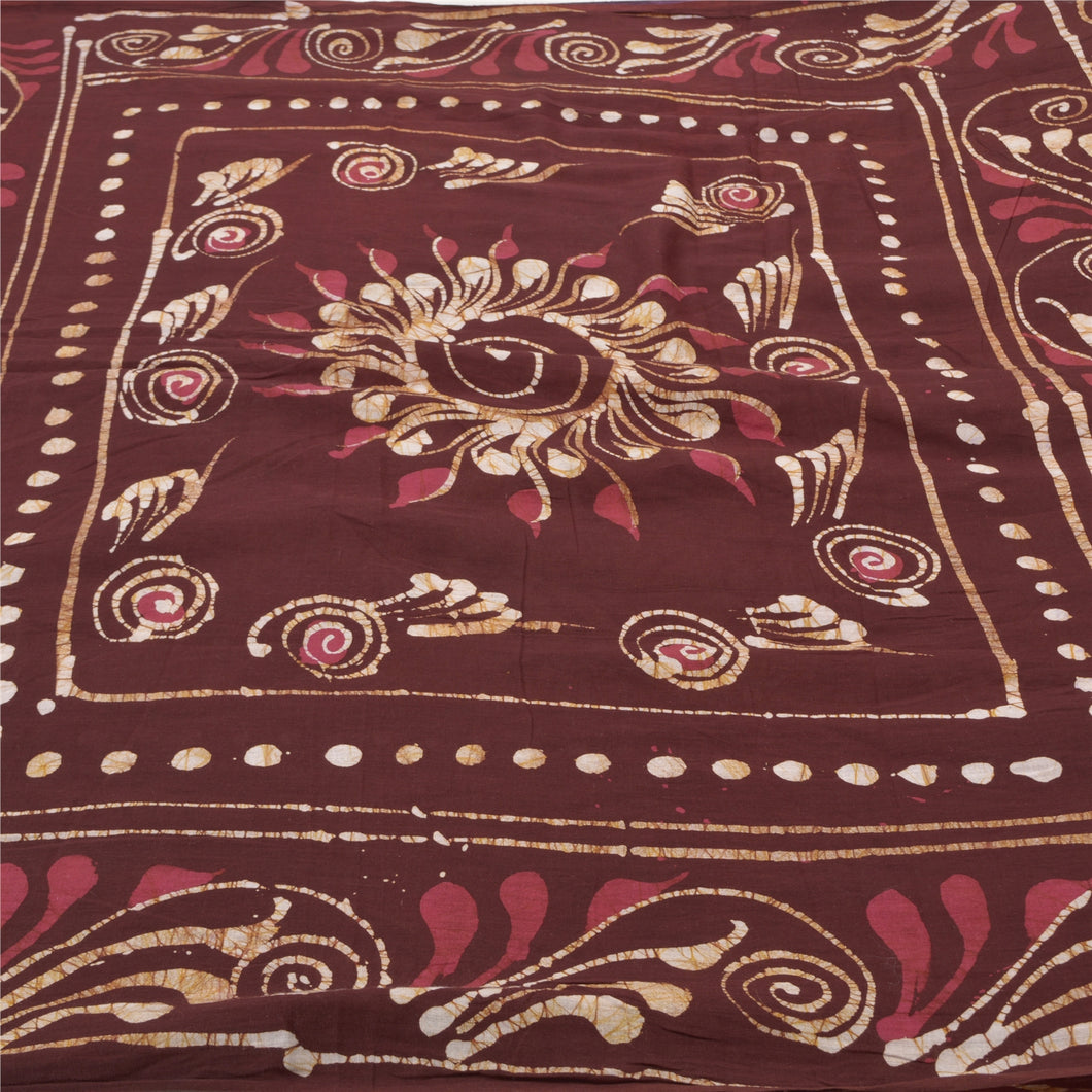 Sanskriti Vintage Heavy Brown Sarees Pure Cotton Batik Work Indian Sari Fabric