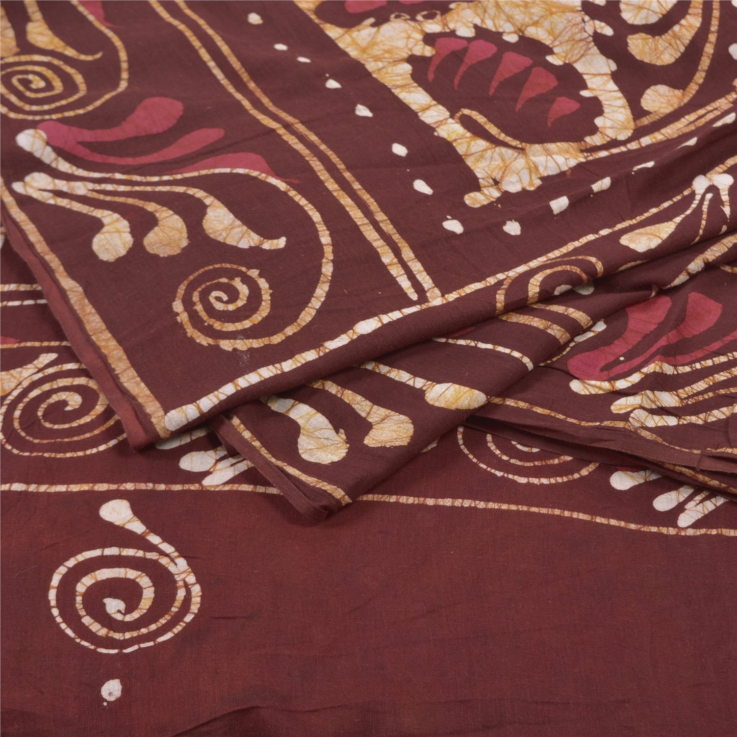 Sanskriti Vintage Heavy Brown Sarees Pure Cotton Batik Work Indian Sari Sustainable Fabric