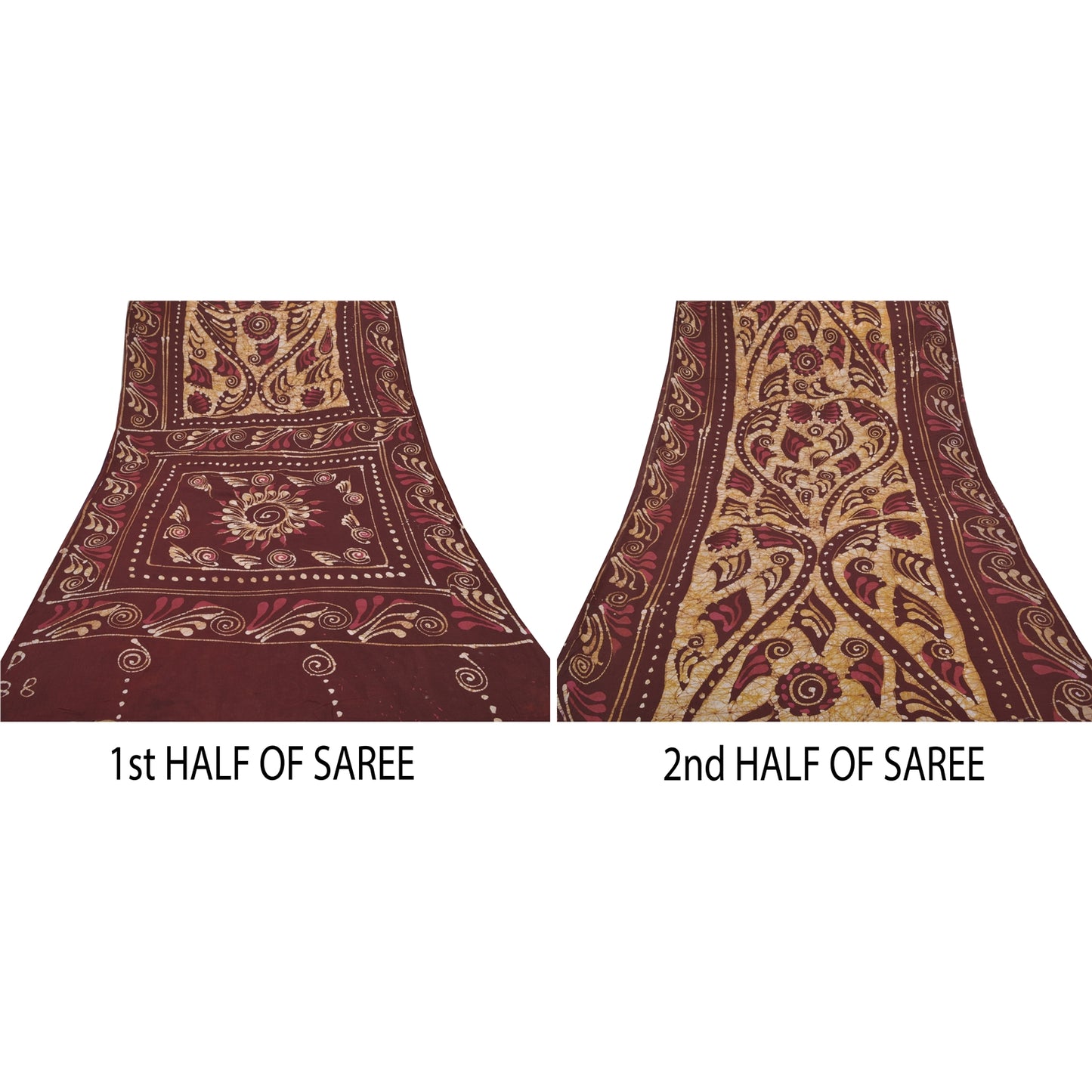 Sanskriti Vintage Heavy Brown Sarees Pure Cotton Batik Work Indian Sari Sustainable Fabric