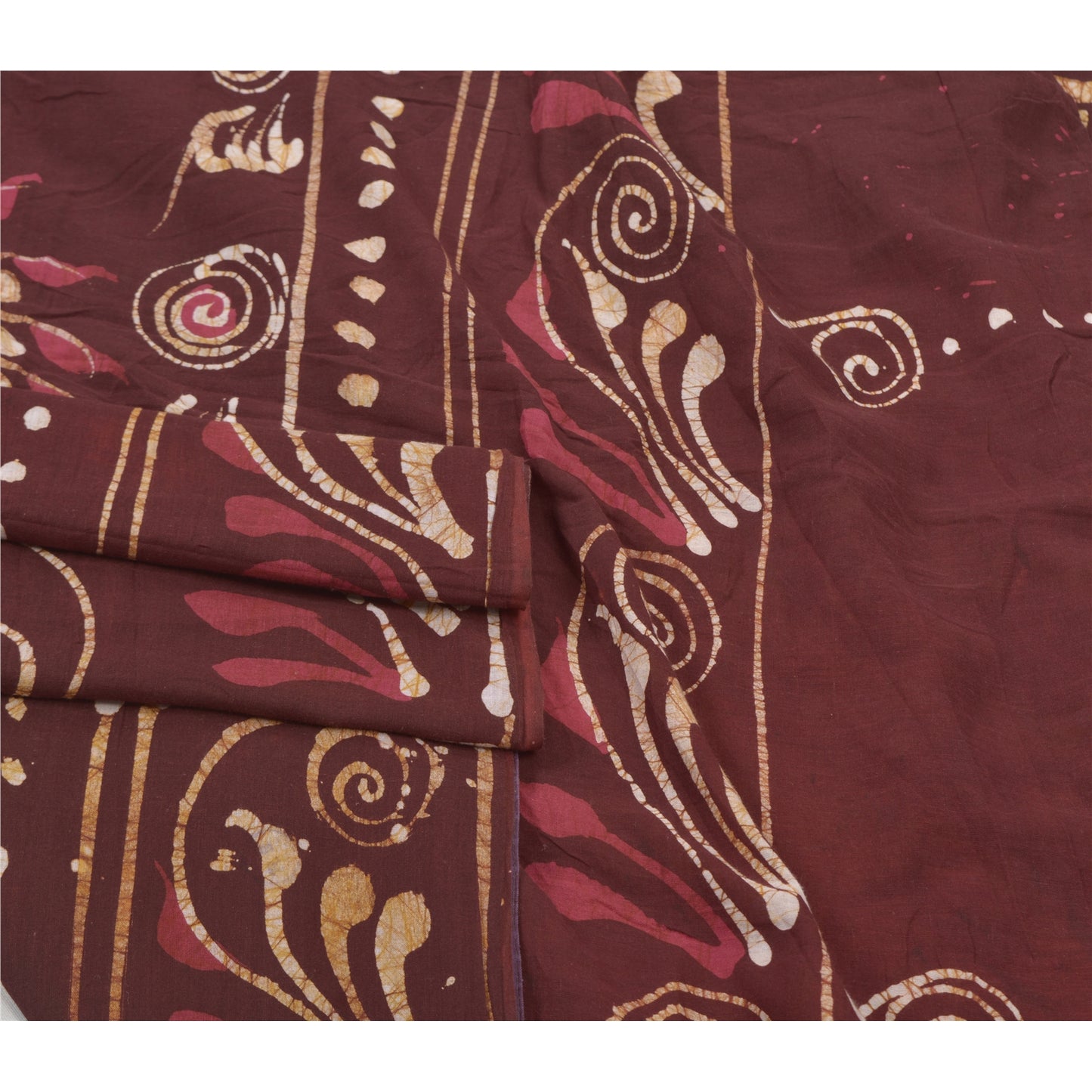 Sanskriti Vintage Heavy Brown Sarees Pure Cotton Batik Work Indian Sari Sustainable Fabric