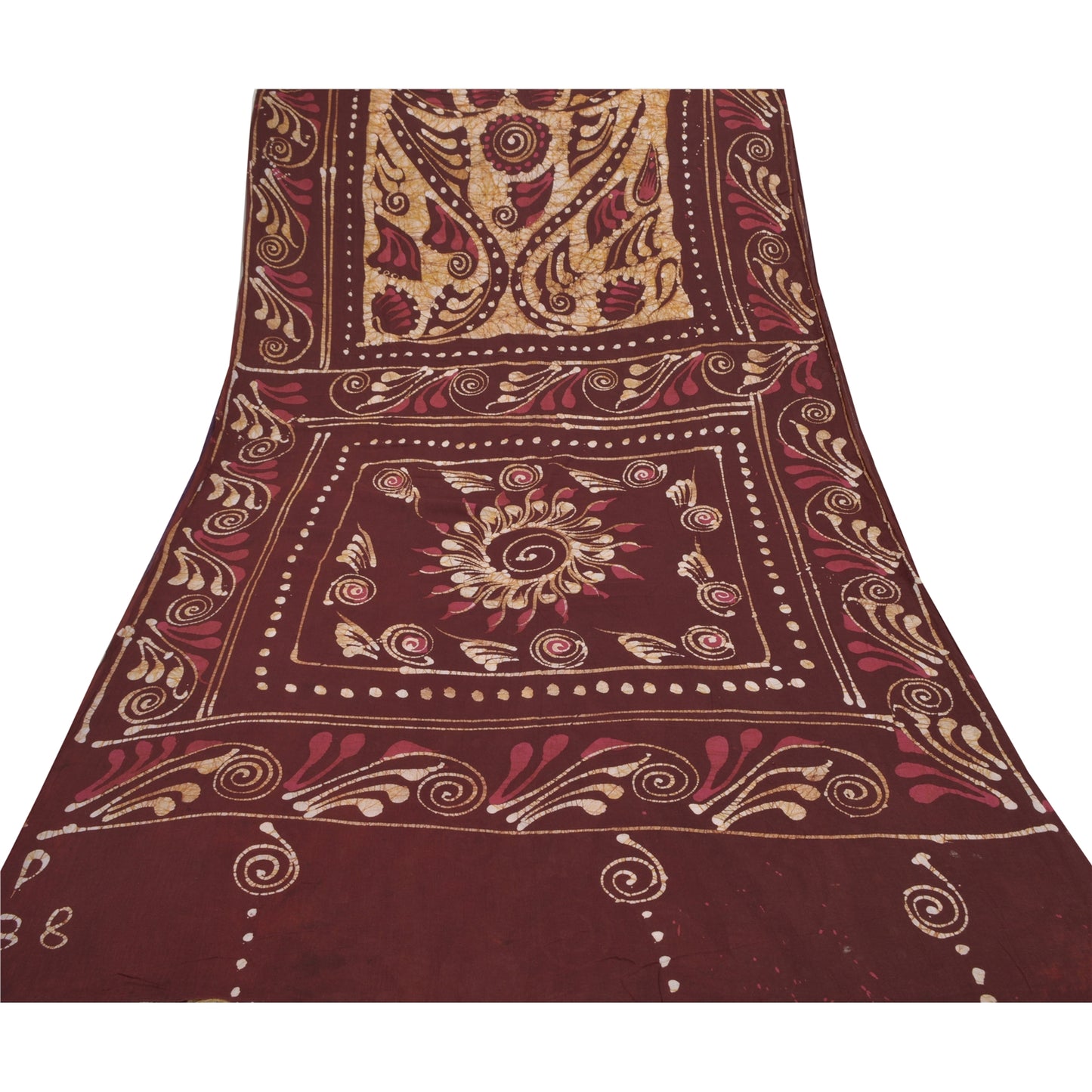 Sanskriti Vintage Heavy Brown Sarees Pure Cotton Batik Work Indian Sari Sustainable Fabric