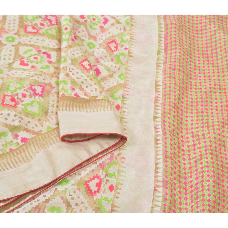 Sanskriti Vintage Heavy Cream Indian Sari Art Silk Woven Saree 5 Yard Sustainable Fabric