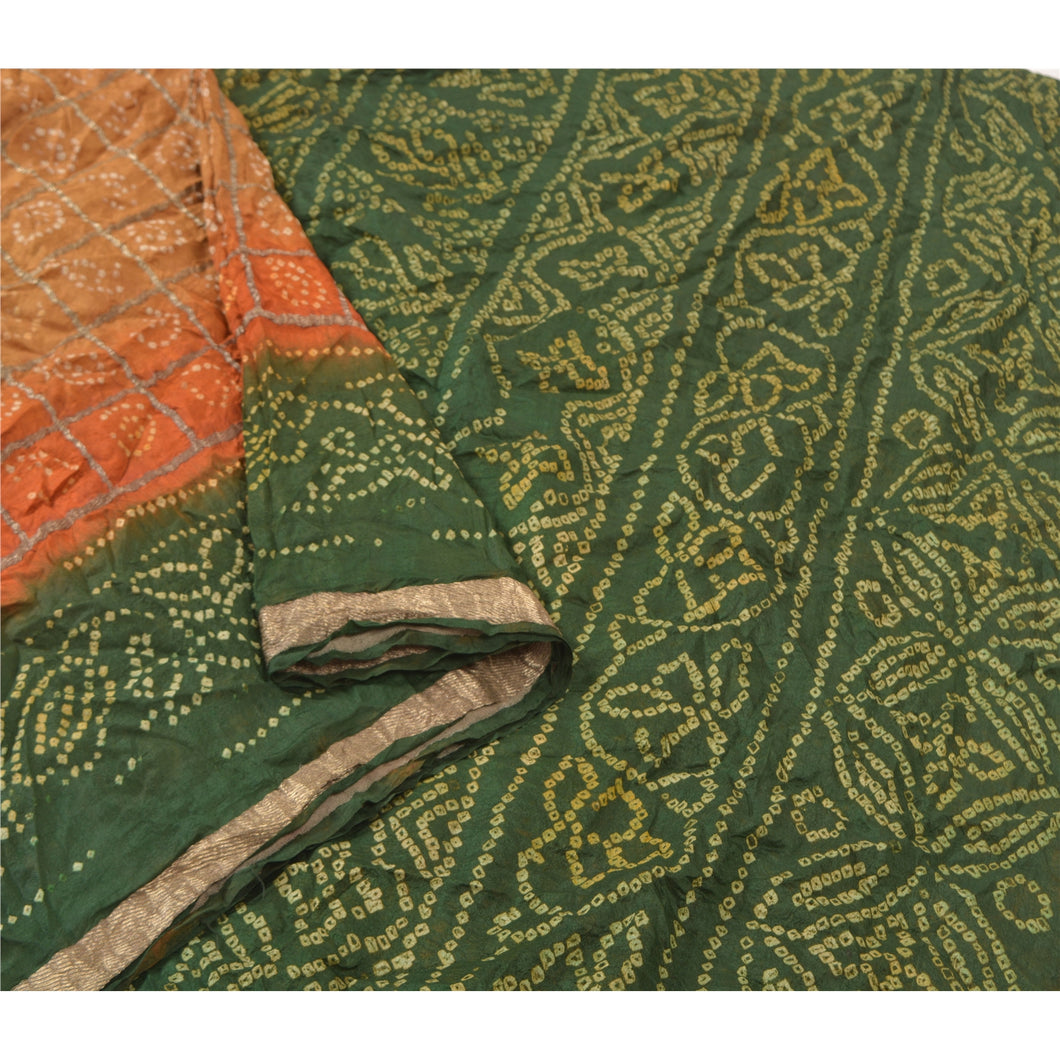 Sanskriti Vintage Heavy Green Sarees Pure Silk Bandhani Gharchola Sari Fabric