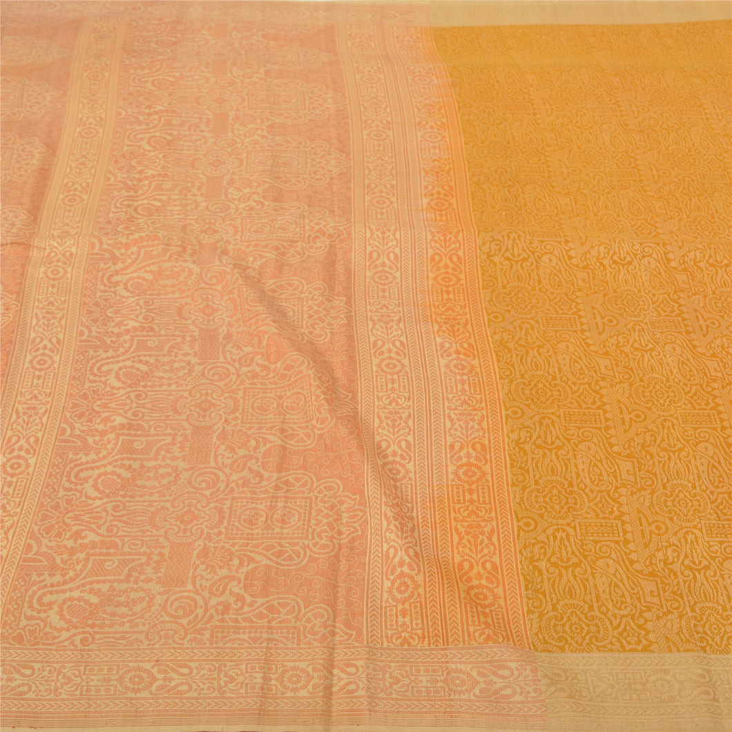 Sanskriti Vintage Heavy Mustard Sari Pure Silk Hand Woven Tanchoi Sarees Fabric