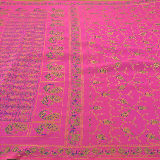 Sanskriti Vintage Heavy Pink Sari Art Silk Woven Paithani Peacock Sarees Sustainable Fabric