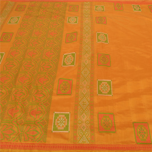 Sanskriti Vintage Heavy Mustard Sarees Pure Silk Hand Woven Indian Sari Sustainable Fabric