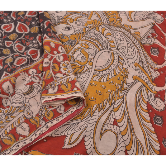 Sanskriti Vintage Red Heavy Sarees 100% Pure Cotton Pattachitra Sari Sustainable Fabric
