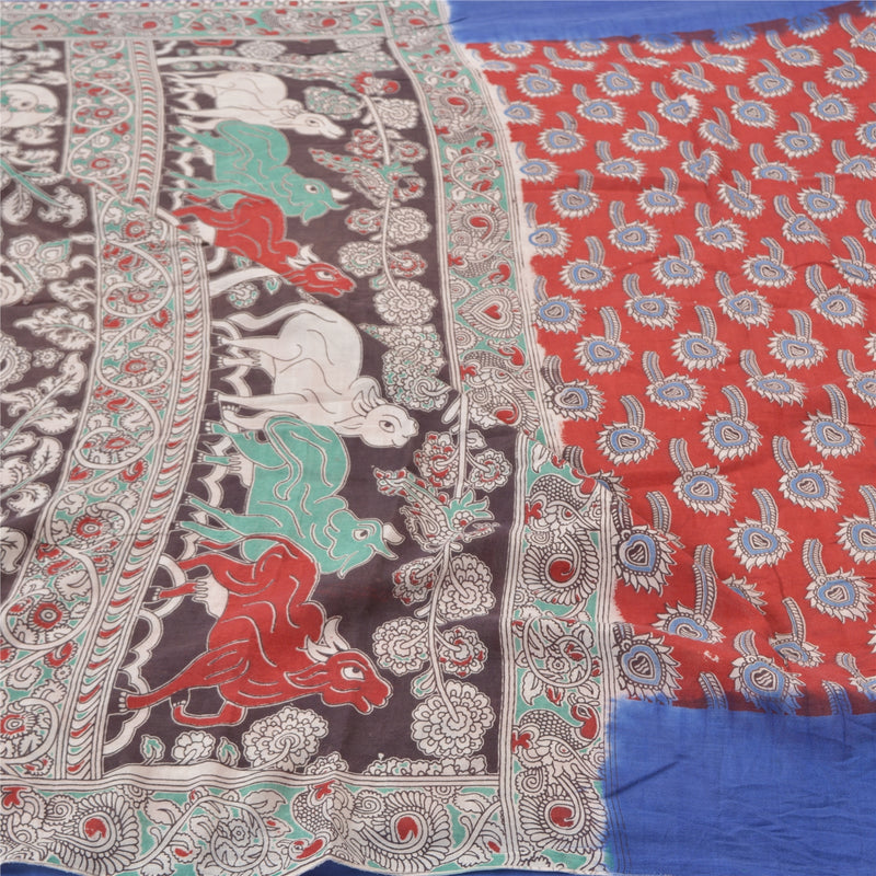 Sanskriti Vintage Heavy Sarees Ren Bomuld Kalamkari Mytologisk Sari Bæredygtigt Stof