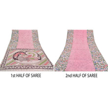 Load image into Gallery viewer, Sanskriti Vintage Heavy Pink Sarees Pure Cotton Kalamkari Indian Sari Fabric
