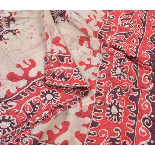 Sanskriti Vintage Red Heavy Sarees 100% Pure Cotton Batik Work Sari Sustainable Fabric