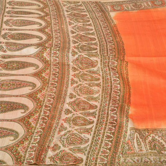 Sanskriti Vintage Heavy Orange Sarees Pure Silk Handloom Printed Sari Sustainable Fabric