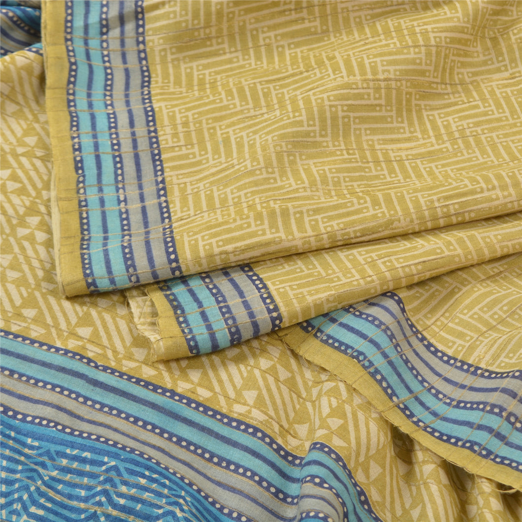 Sanskriti Vintage Heavy Green Sarees Pure Tussar Silk Printed Indian Sari Fabric