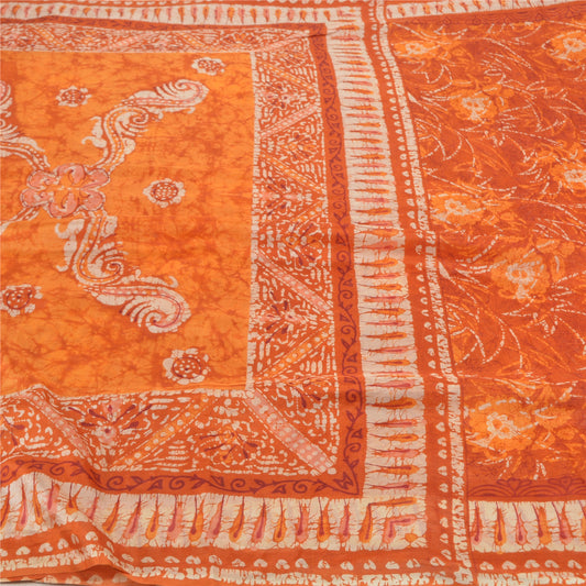 Sanskriti Vintage Orange Heavy Sarees Pure Silk Batik Work Indian Sari Sustainable Fabric