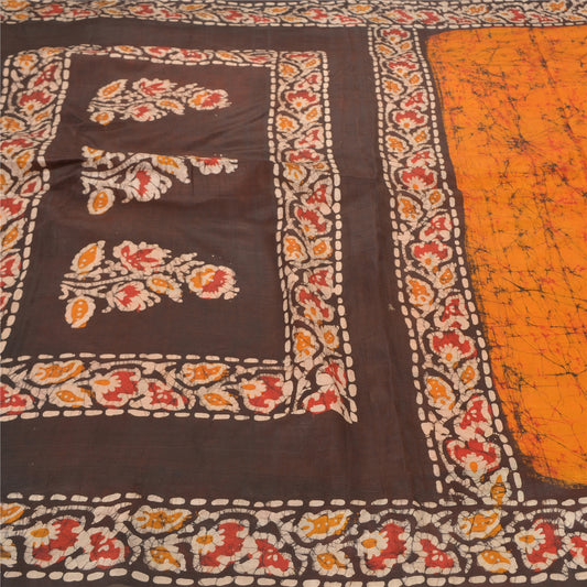 Sanskriti Vintage Saffron Heavy Sarees Pure Silk Batik Work Indian Sari Sustainable Fabric