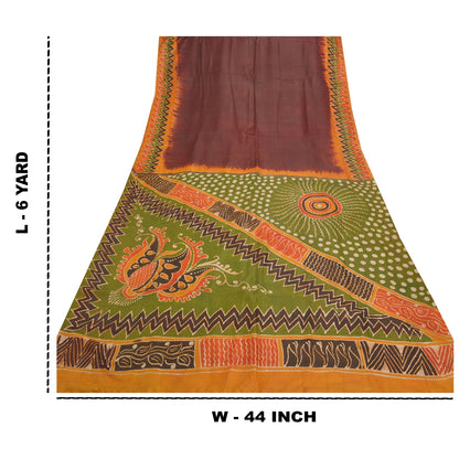 Sanskriti Vintage Cremefarvede Sarier Ren Bomuld Batik Håndværk Bæredygtigt Stof Premium Sari
