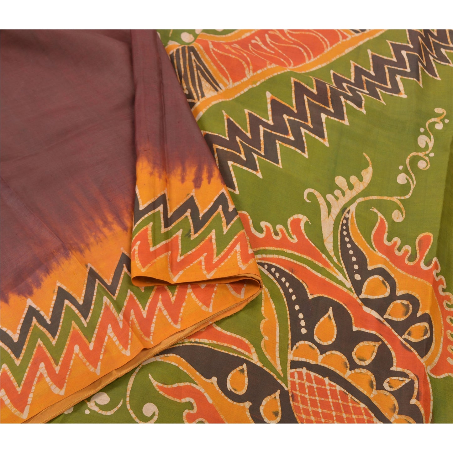 Sanskriti Vintage Cremefarvede Sarier Ren Bomuld Batik Håndværk Bæredygtigt Stof Premium Sari