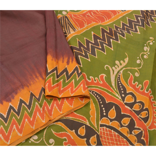 Sanskriti Vintage Cremefarvede Sarier Ren Bomuld Batik Håndværk Bæredygtigt Stof Premium Sari