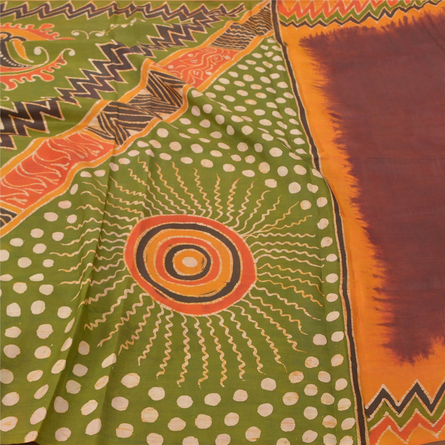 Sanskriti Vintage Cremefarvede Sarier Ren Bomuld Batik Håndværk Bæredygtigt Stof Premium Sari