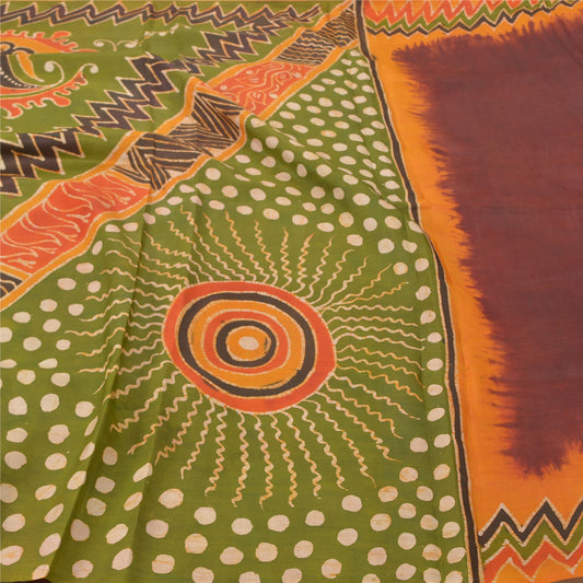 Sanskriti Vintage Cremefarvede Sarier Ren Bomuld Batik Håndværk Bæredygtigt Stof Premium Sari