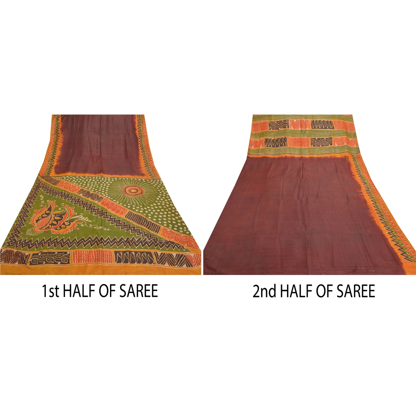 Sanskriti Vintage Cremefarvede Sarier Ren Bomuld Batik Håndværk Bæredygtigt Stof Premium Sari
