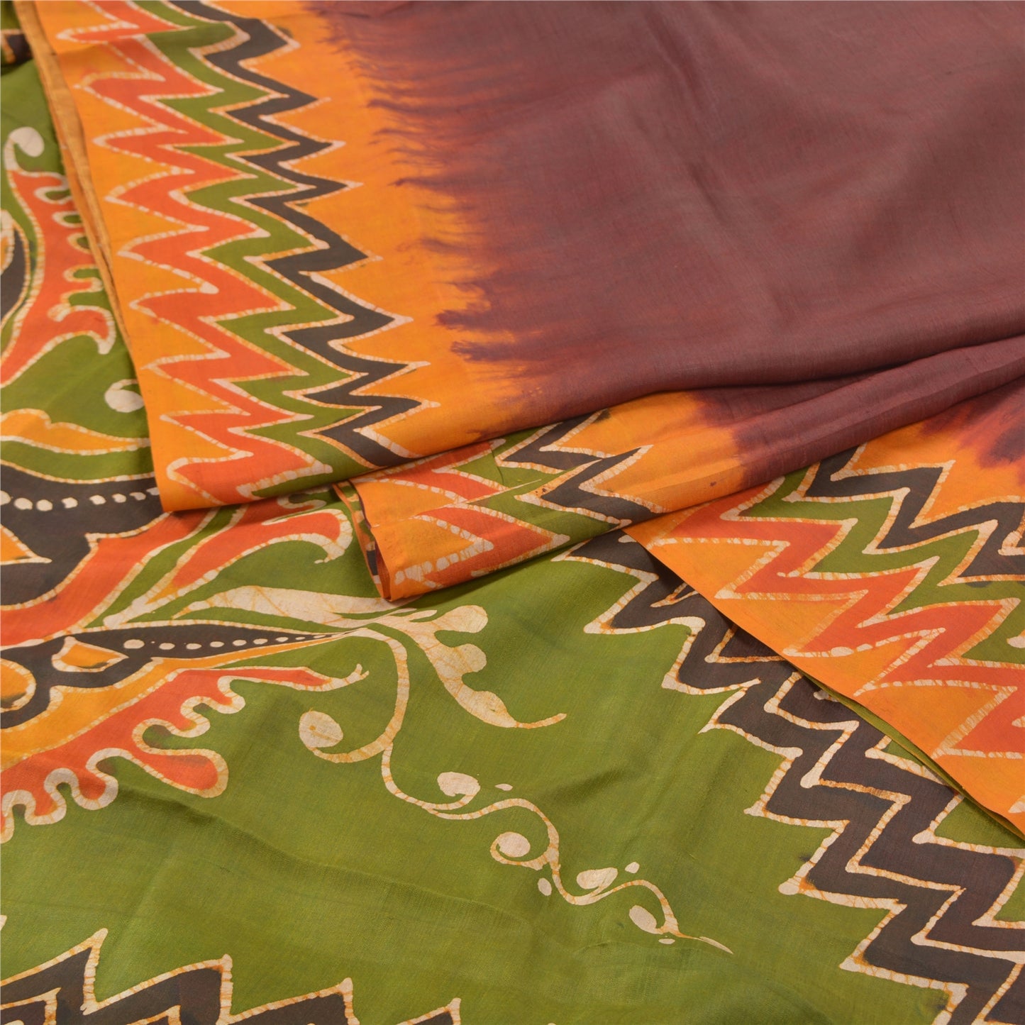Sanskriti Vintage Cremefarvede Sarier Ren Bomuld Batik Håndværk Bæredygtigt Stof Premium Sari