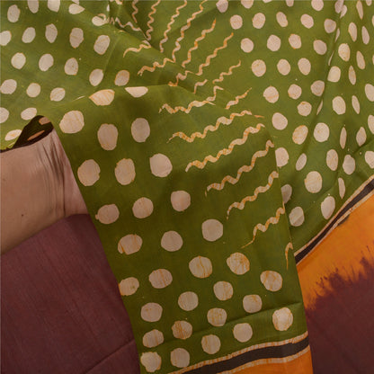 Sanskriti Vintage Cremefarvede Sarier Ren Bomuld Batik Håndværk Bæredygtigt Stof Premium Sari