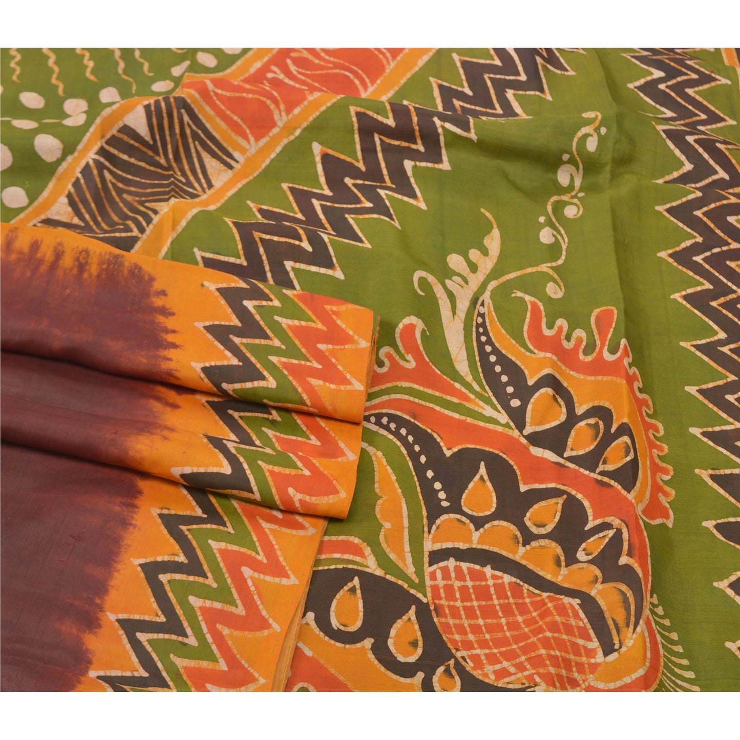 Sanskriti Vintage Cremefarvede Sarier Ren Bomuld Batik Håndværk Bæredygtigt Stof Premium Sari