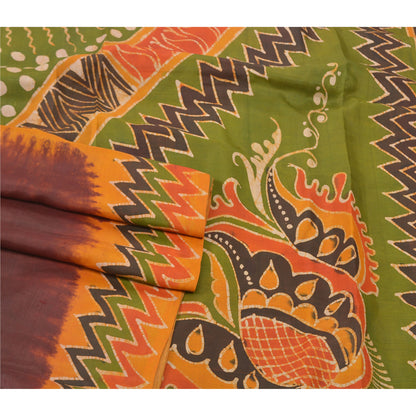 Sanskriti Vintage Cremefarvede Sarier Ren Bomuld Batik Håndværk Bæredygtigt Stof Premium Sari