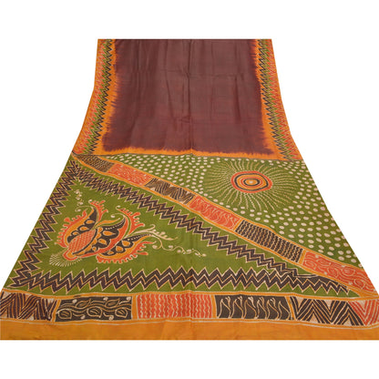 Sanskriti Vintage Cremefarvede Sarier Ren Bomuld Batik Håndværk Bæredygtigt Stof Premium Sari