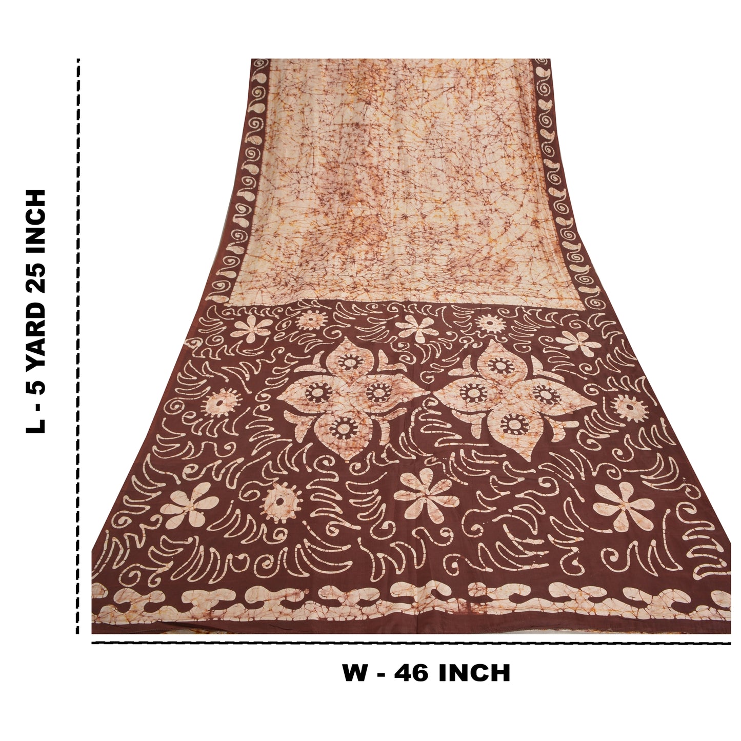 Sanskriti Vintage 100 % ren silke Batik Saree cremetrykt Sari Craft Bæredygtigt stof