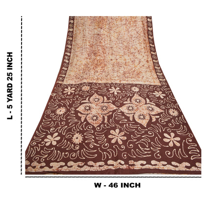 Sanskriti Vintage 100 % ren silke Batik Saree cremetrykt Sari Craft Bæredygtigt stof
