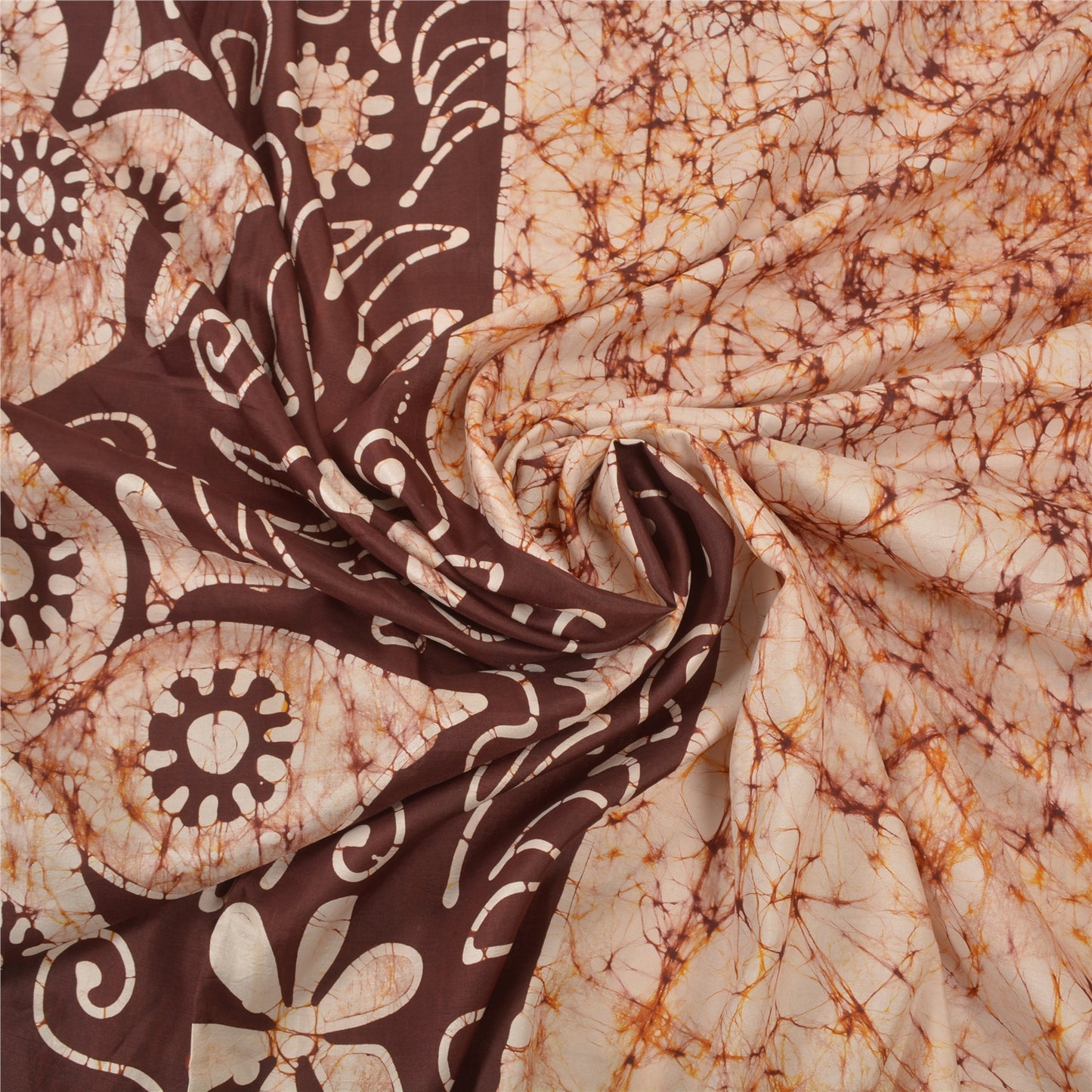 Sanskriti Vintage 100 % ren silke Batik Saree cremetrykt Sari Craft Bæredygtigt stof
