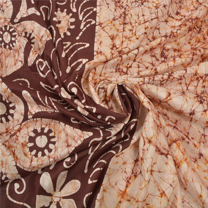 Sanskriti Vintage 100 % ren silke Batik Saree cremetrykt Sari Craft Bæredygtigt stof