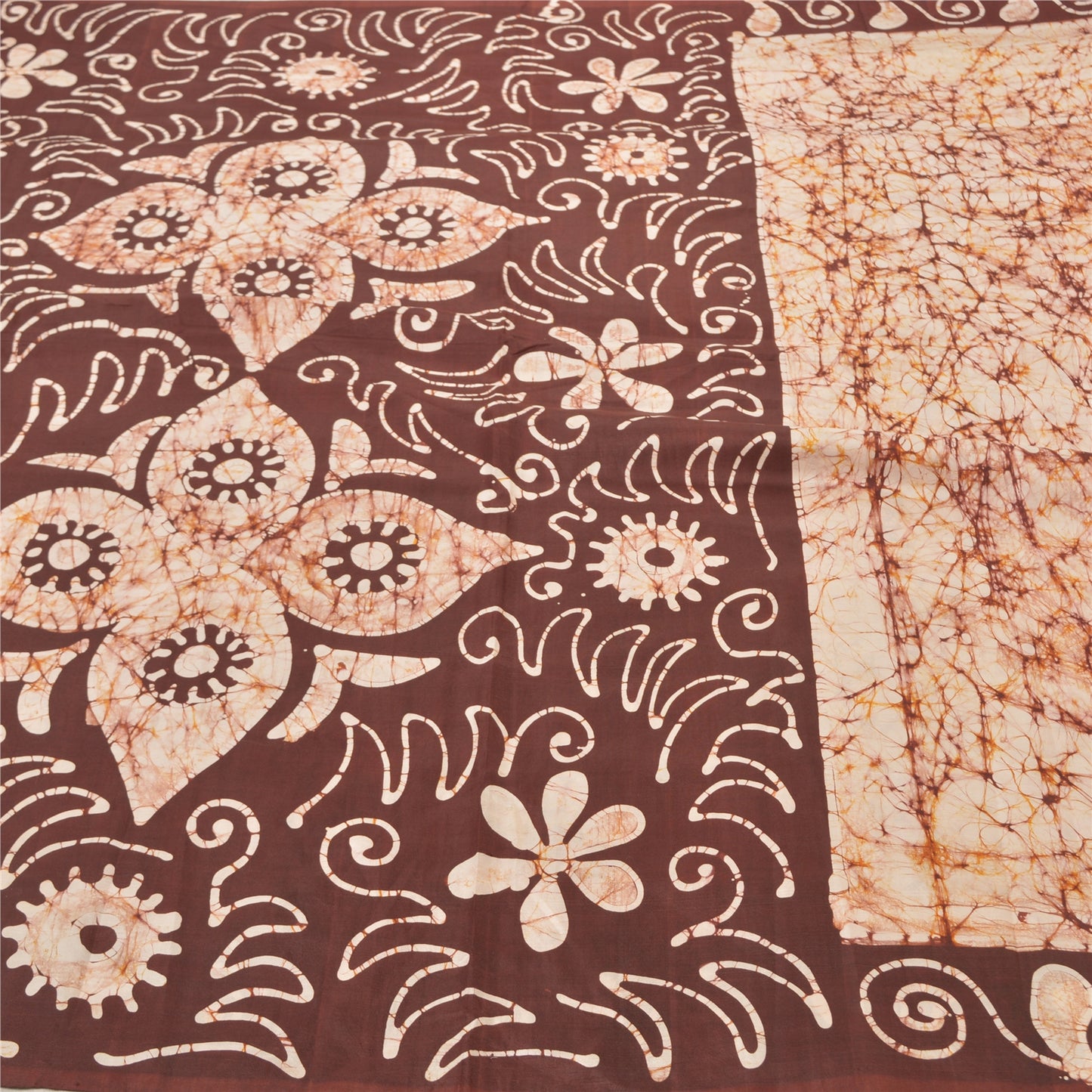 Sanskriti Vintage 100 % ren silke Batik Saree cremetrykt Sari Craft Bæredygtigt stof