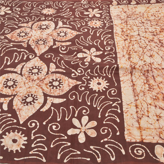 Sanskriti Vintage 100 % ren silke Batik Saree cremetrykt Sari Craft Bæredygtigt stof