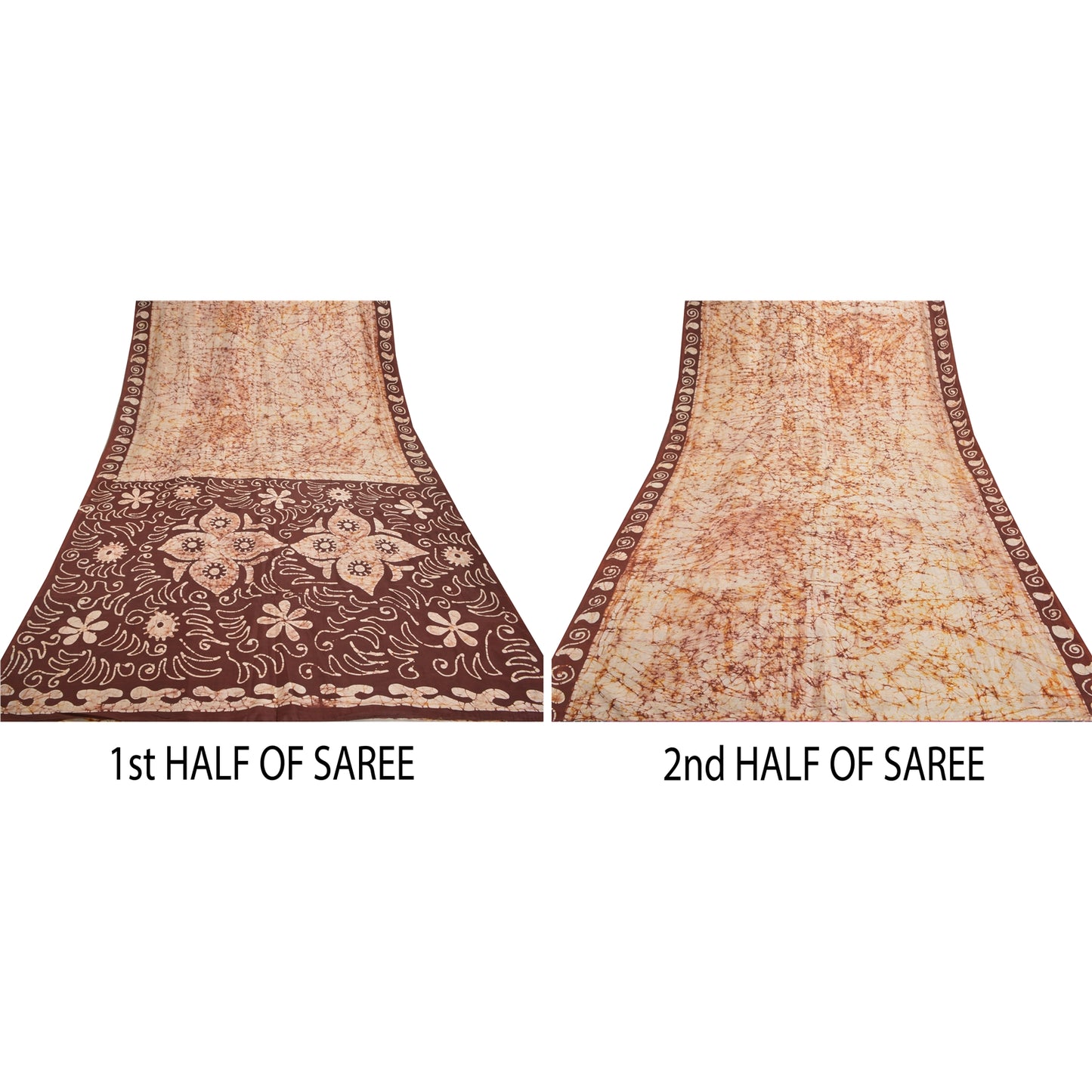 Sanskriti Vintage 100 % ren silke Batik Saree cremetrykt Sari Craft Bæredygtigt stof