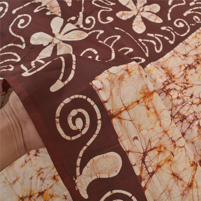 Sanskriti Vintage 100 % ren silke Batik Saree cremetrykt Sari Craft Bæredygtigt stof