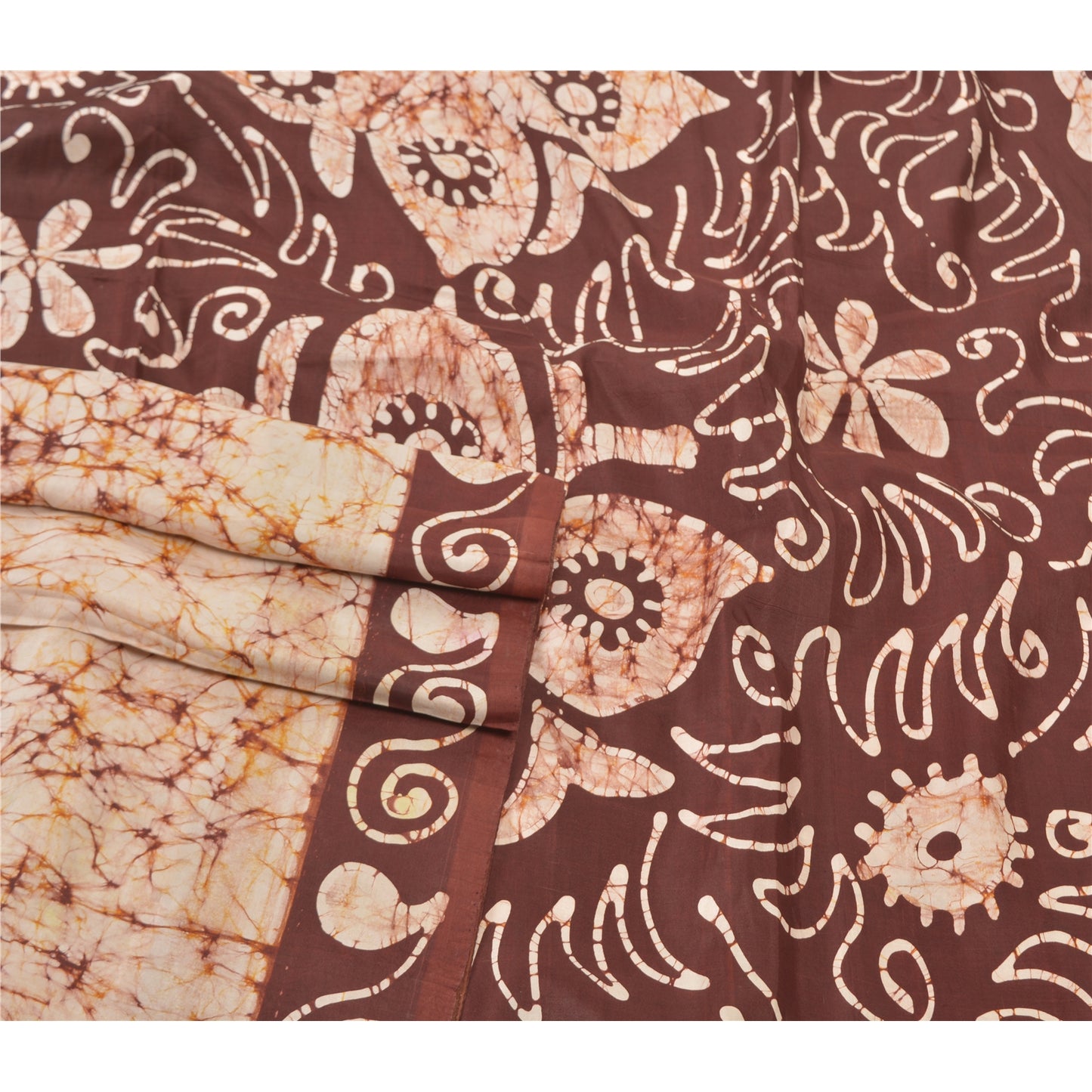 Sanskriti Vintage 100 % ren silke Batik Saree cremetrykt Sari Craft Bæredygtigt stof