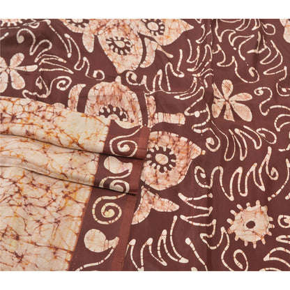 Sanskriti Vintage 100 % ren silke Batik Saree cremetrykt Sari Craft Bæredygtigt stof