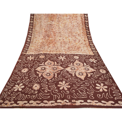Sanskriti Vintage 100 % ren silke Batik Saree cremetrykt Sari Craft Bæredygtigt stof