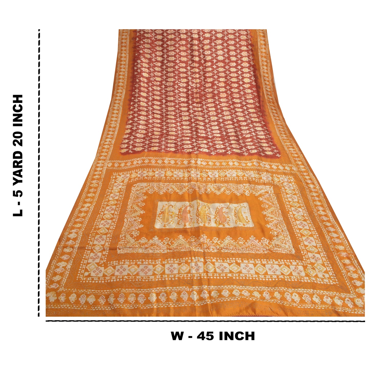 Sanskriti Vintage Saree 100% Pure Silk Dark Red Batik Work India Traditional Saree Cream Boho Quilting Material For DIY Projects