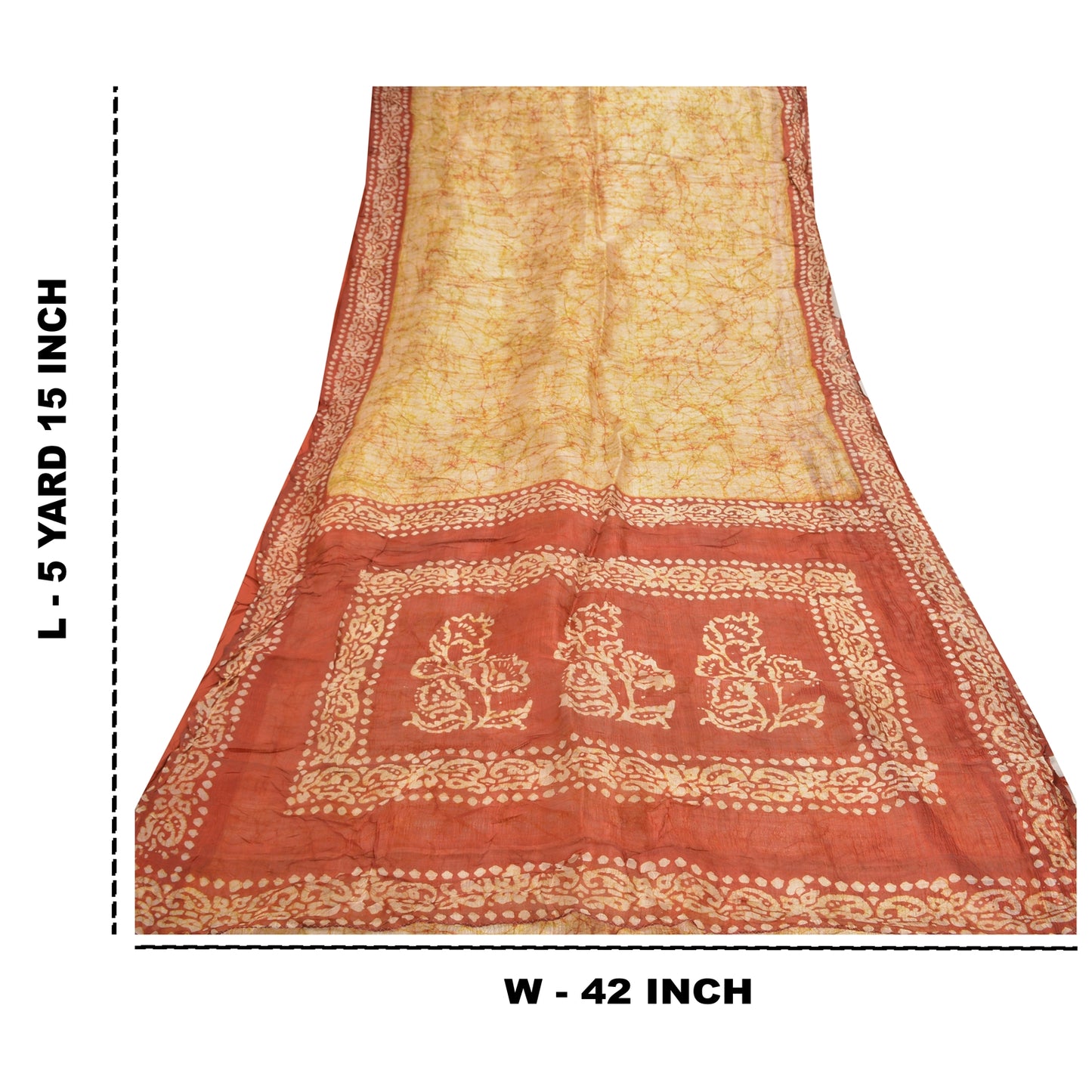 Sanskriti Vintage indisk Batik Work Heavy Saree 100% ren silke sennep Sari