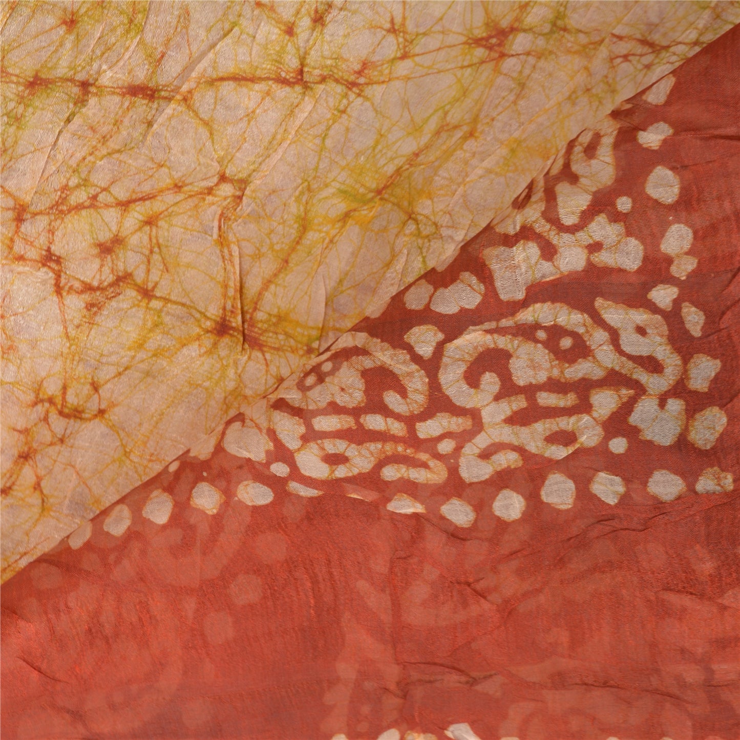 Sanskriti Vintage indisk Batik Work Heavy Saree 100% ren silke sennep Sari