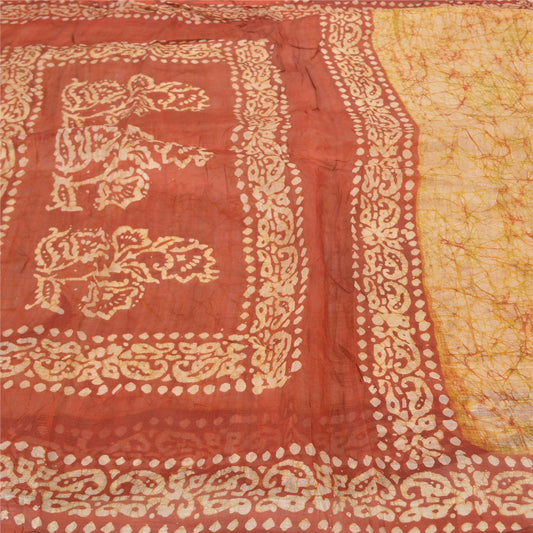 Sanskriti Vintage indisk Batik Work Heavy Saree 100% ren silke sennep Sari